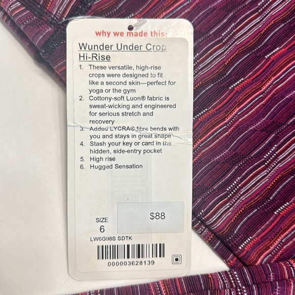 lululemon Wunder Under Crop Hi-Rise. Size 6. Blush Berry Color. - Picture 13 of 15